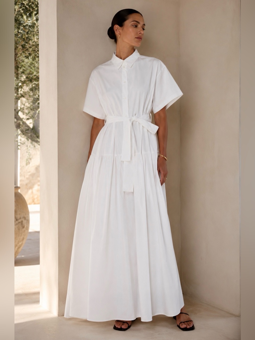 White Shirt Maxi Dress with Self-Tie Waist